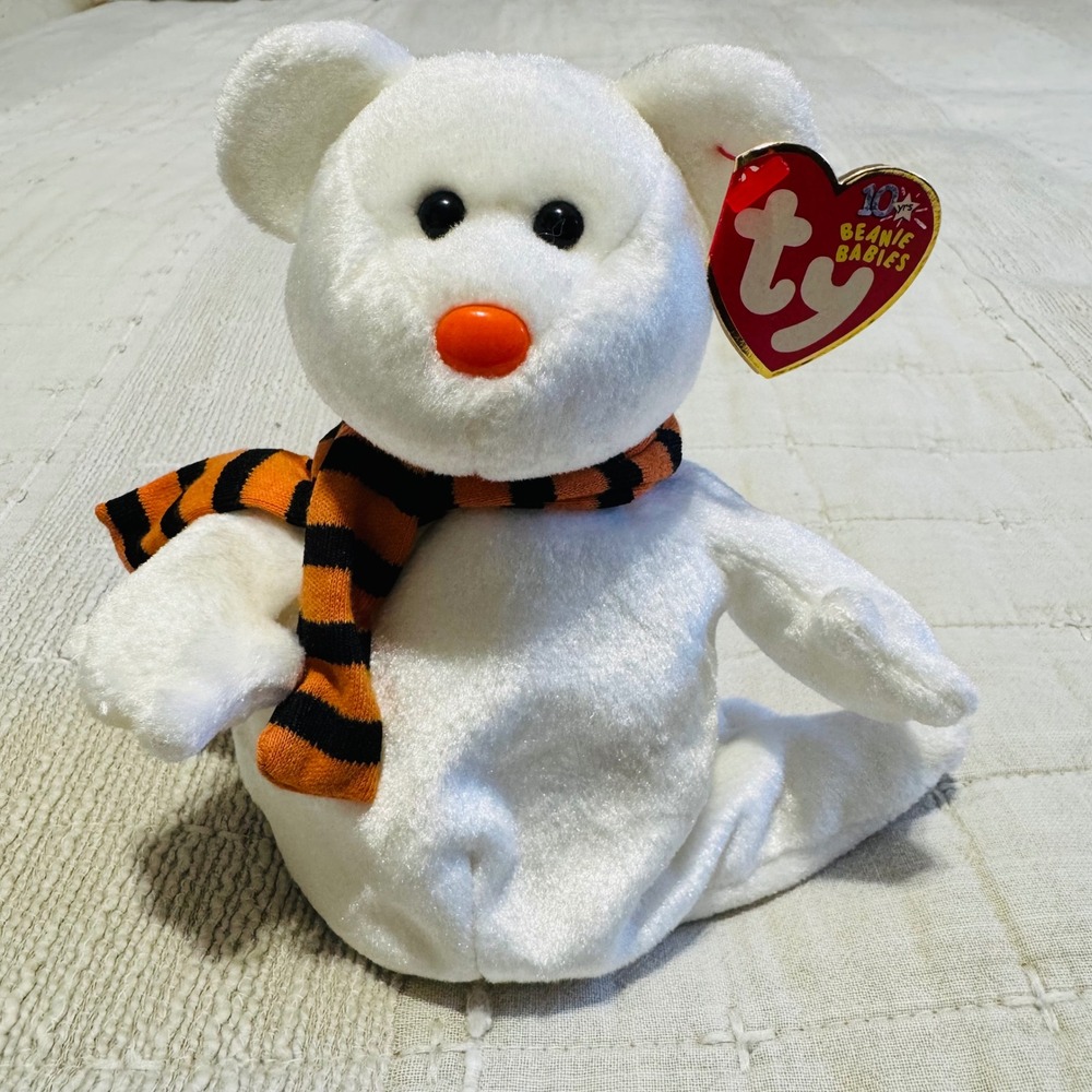 Ty Beanie Baby Quivers Ghost Halloween Plush Orange Black Scarf 2002‎ 7 in